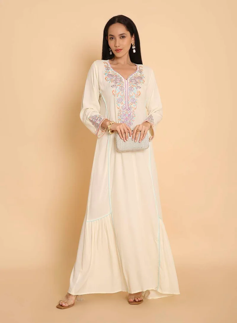 HANA & SARA Long unique embroided design arabic kaftan jalabiya dress for womens