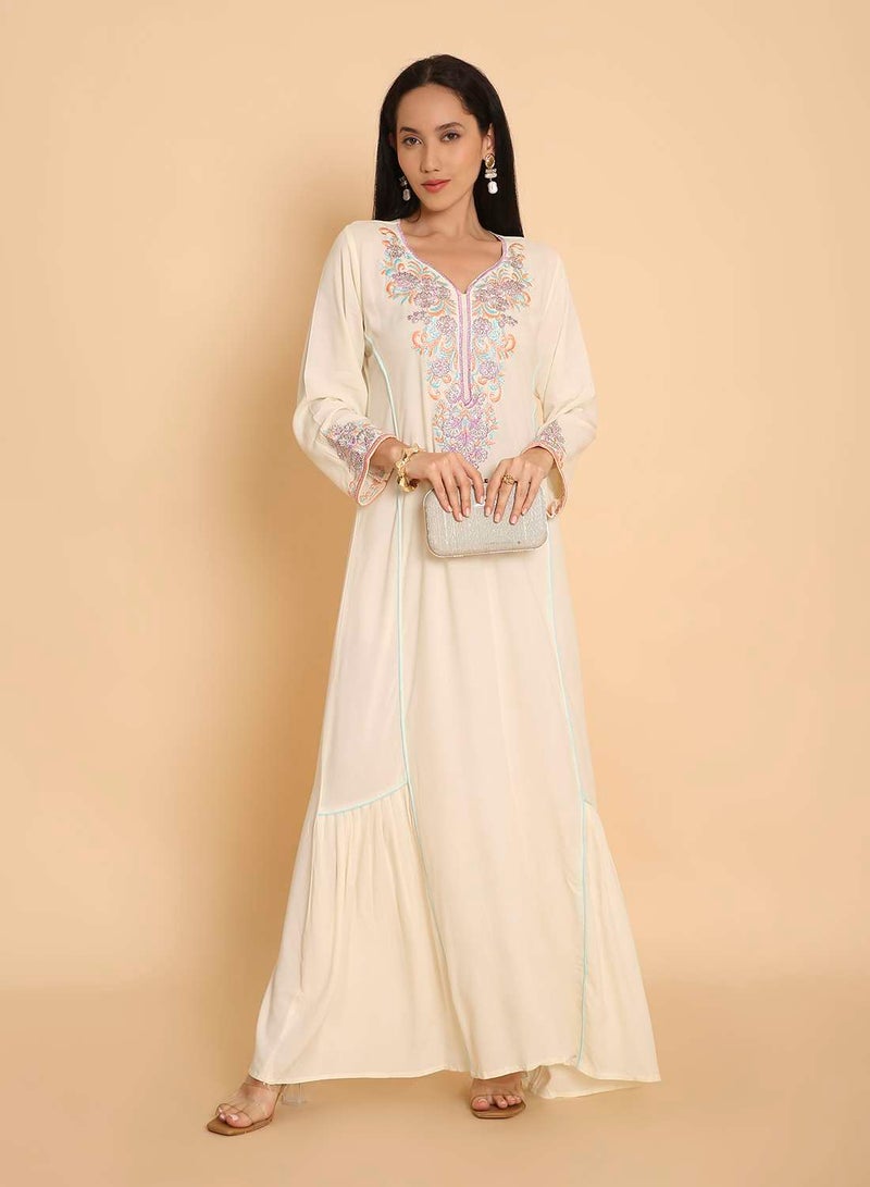 HANA & SARA Long unique embroided design arabic kaftan jalabiya dress for womens - Image 1