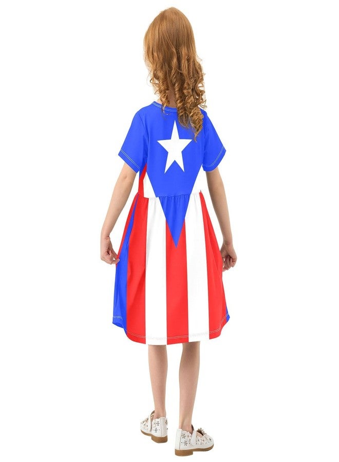 Aflyko A-Line Dress for Girls Flag of Puerto Rico Kiddo Adorable Costume Summertime Comfy Skirt for Dinner Event Wedding Party Lightweight Twirl Dress 4T - Image 3