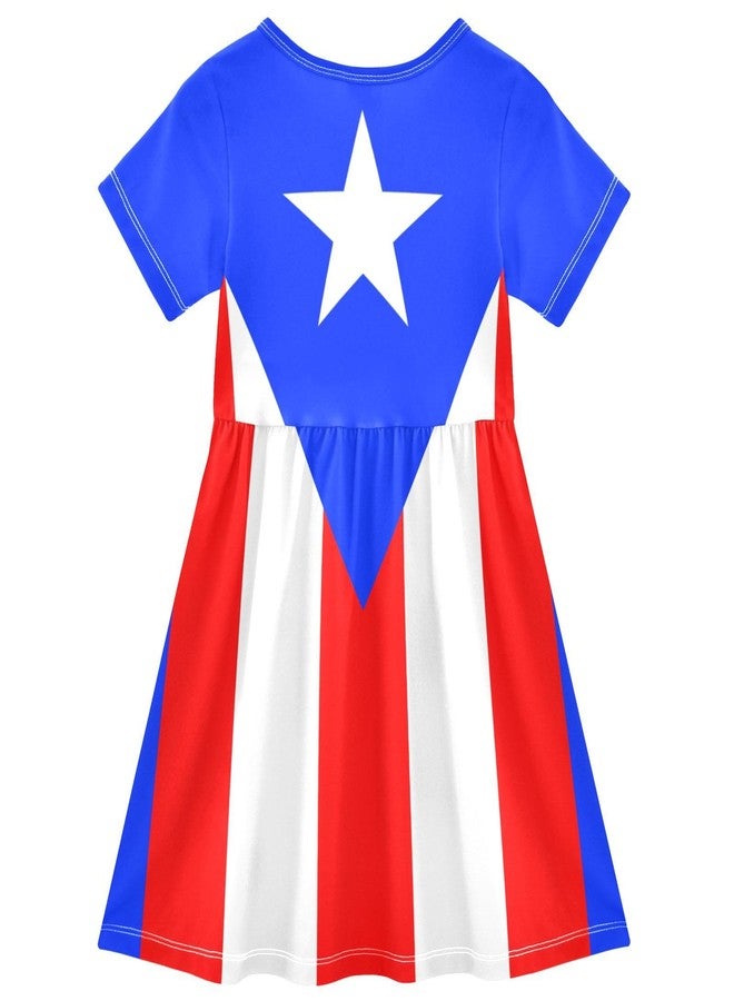 Aflyko A-Line Dress for Girls Flag of Puerto Rico Kiddo Adorable Costume Summertime Comfy Skirt for Dinner Event Wedding Party Lightweight Twirl Dress 4T - Image 5