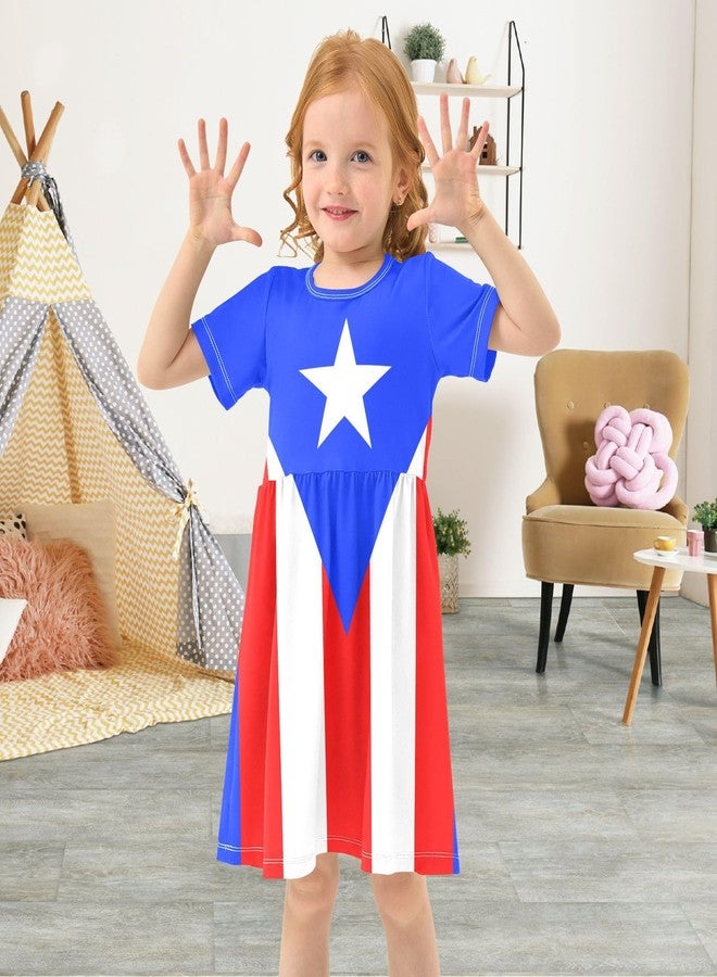 Aflyko A-Line Dress for Girls Flag of Puerto Rico Kiddo Adorable Costume Summertime Comfy Skirt for Dinner Event Wedding Party Lightweight Twirl Dress 4T - Image 4