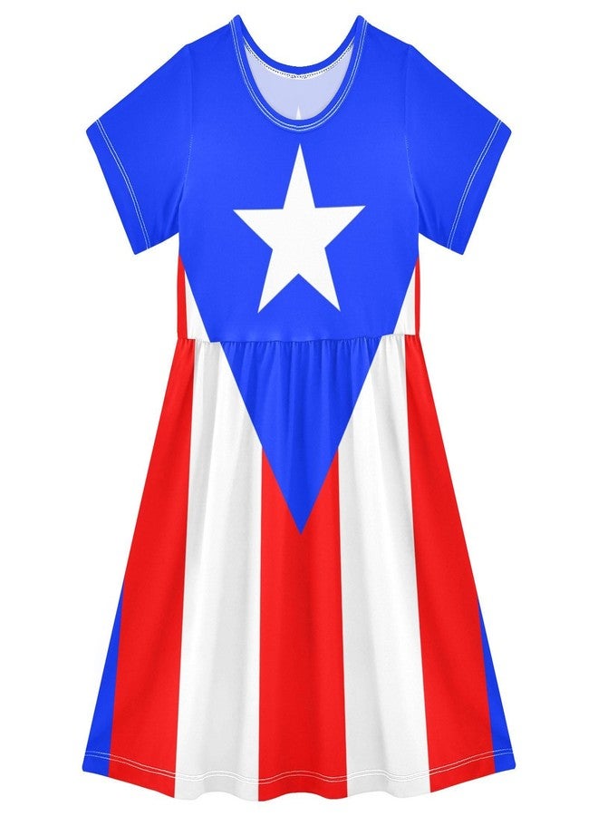 Aflyko A-Line Dress for Girls Flag of Puerto Rico Kiddo Adorable Costume Summertime Comfy Skirt for Dinner Event Wedding Party Lightweight Twirl Dress 4T - Image 2