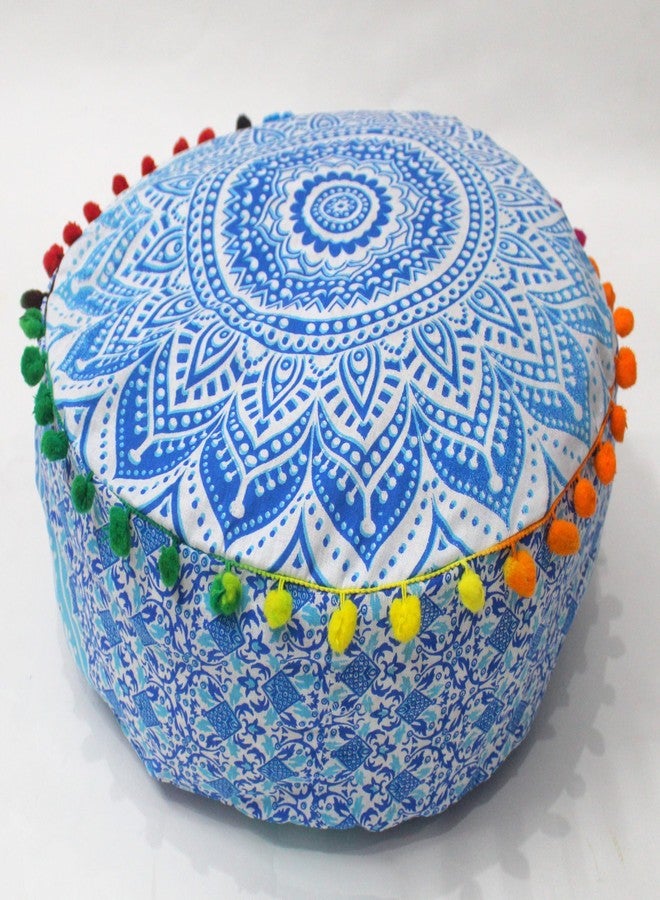 CRAFT KALA 16" Round Large Hippie Mandala Meditation Floor Ottoman Pillow Cushion Pouf Cover Square Poufs Bohemian Circle Floor Cushion Case Outdoor Fireplace Yoga Living Room Decor Blue Ombre - Image 5