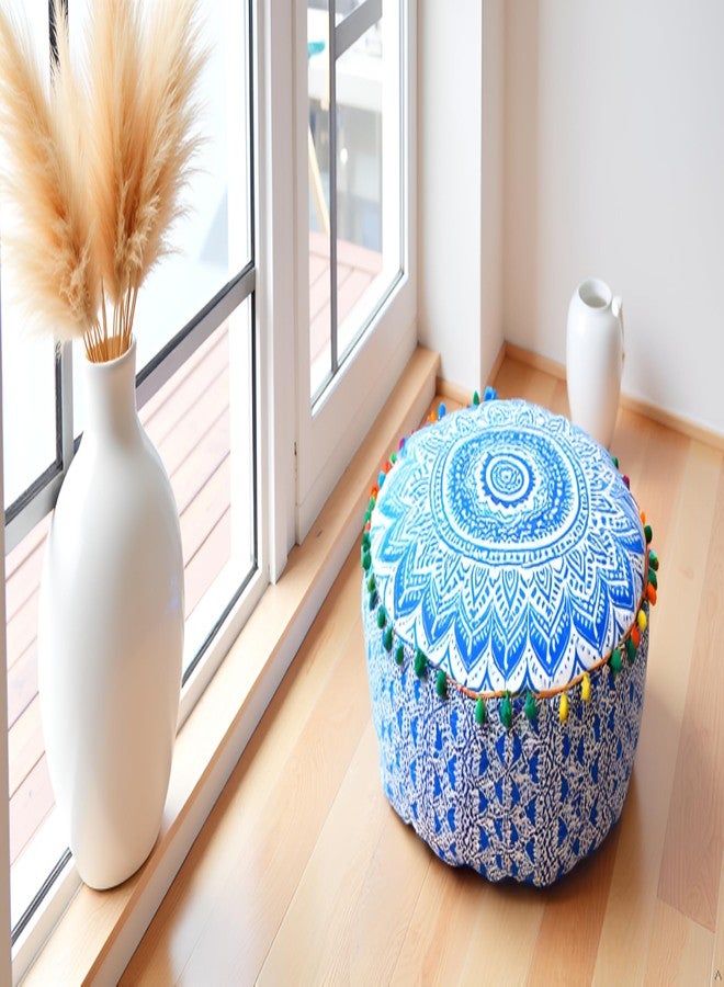 CRAFT KALA 16" Round Large Hippie Mandala Meditation Floor Ottoman Pillow Cushion Pouf Cover Square Poufs Bohemian Circle Floor Cushion Case Outdoor Fireplace Yoga Living Room Decor Blue Ombre - Image 2