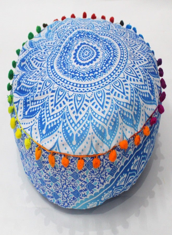 CRAFT KALA 16" Round Large Hippie Mandala Meditation Floor Ottoman Pillow Cushion Pouf Cover Square Poufs Bohemian Circle Floor Cushion Case Outdoor Fireplace Yoga Living Room Decor Blue Ombre - Image 4