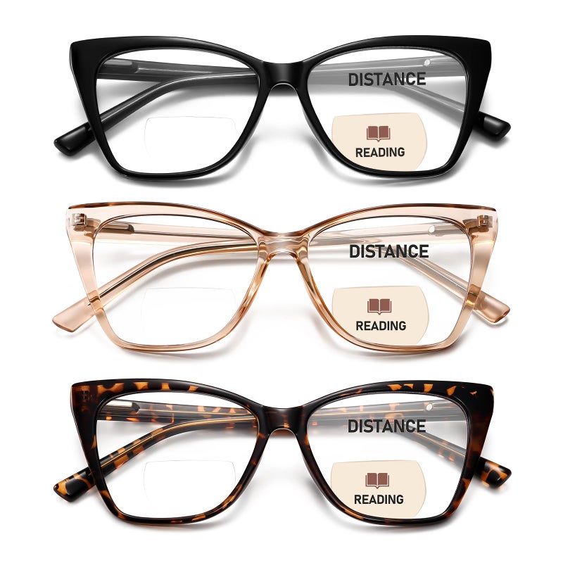 PUBOWT Bifocal Reading Glasses Women Oversized Blue Light Blocking Cat Eye Computer Readers NearFar Dualuse Spring Hinge Large Stylish Invisible Eyeglasses 3 Pack 25 Strength - Image 2