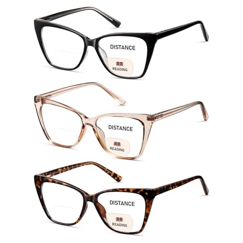PUBOWT Bifocal Reading Glasses Women Oversized Blue Light Blocking Cat Eye Computer Readers NearFar Dualuse Spring Hinge Large Stylish Invisible Eyeglasses 3 Pack 25 Strength - Image 3