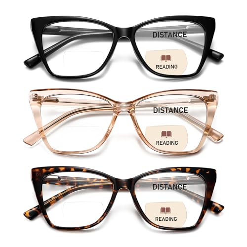 PUBOWT Bifocal Reading Glasses Women Oversized Blue Light Blocking Cat Eye Computer Readers NearFar Dualuse Spring Hinge Large Stylish Invisible Eyeglasses 3 Pack 25 Strength - Image 1