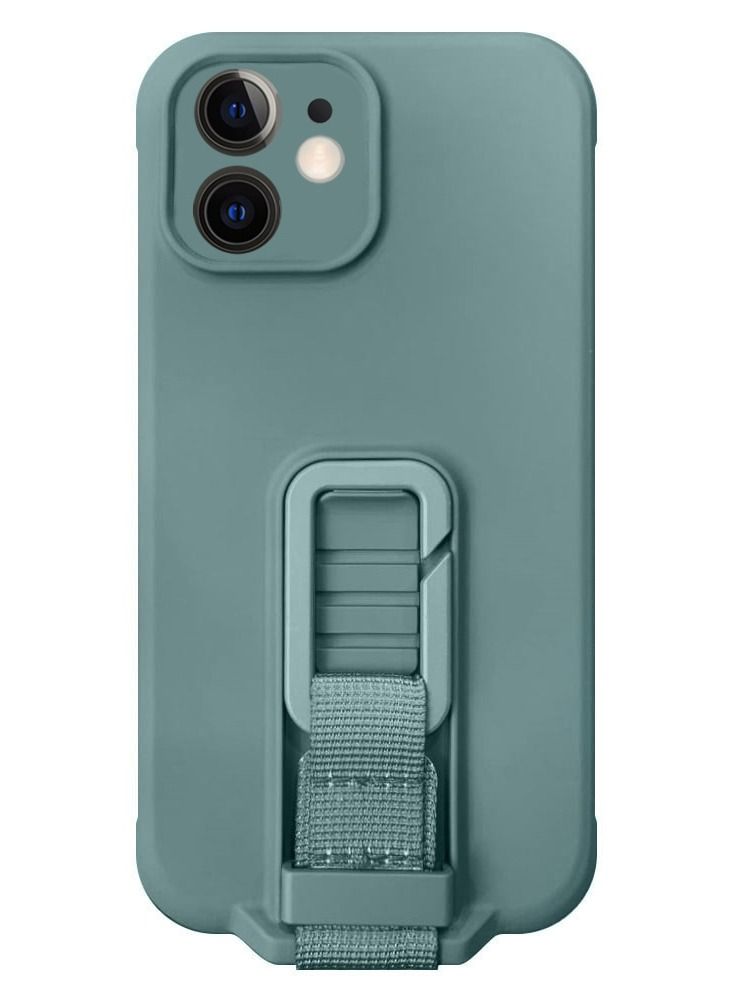 iPhone 12 Case Soft Silicone Foldable Kickstand Buckle Hook Back Cover Green - Image 1