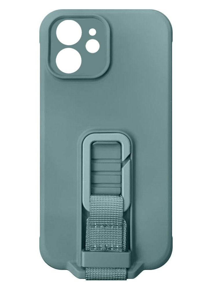 iPhone 12 Case Soft Silicone Foldable Kickstand Buckle Hook Back Cover Green - Image 2