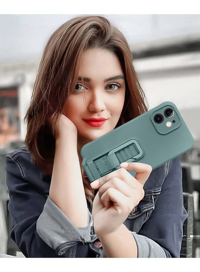iPhone 12 Case Soft Silicone Foldable Kickstand Buckle Hook Back Cover Green - Image 3