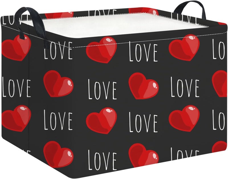 HKEC Rectangle Storage Basket with Handles,Collapsible Storage Bin,Books Box,Gift Basket(Red Heart) - Image 1