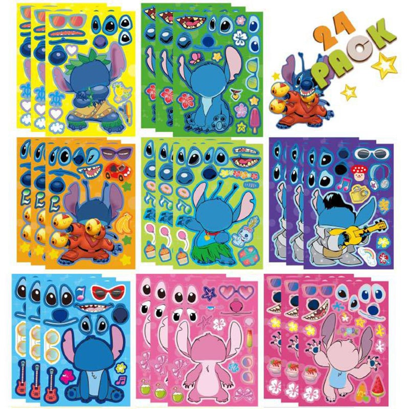 Trifoot 24 Sheets Cute Stickers,Mixed & Matched with 8 Designed Characters(3 of Each) Stickers, Cartoon Party Favors, Gifts for Her (Blue) - Image 1
