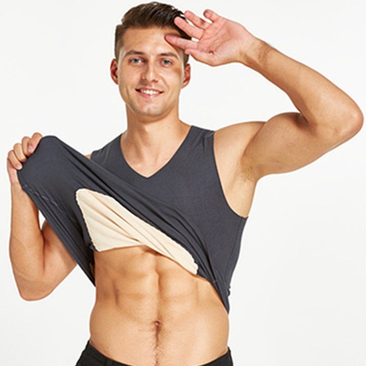 Winter Men'S Thermal Underwear With Fleece Lining, Thickened Front And Back Patches, Vest Top, Undershirt, Cold-Proof - Image 2