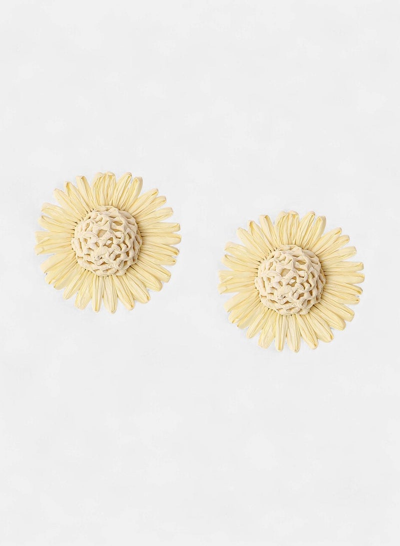 SOHI SOHI Women's The Boho-Sunflower Stud Earrings For Casual Wear | Off-White Colour | Jute Material | Push Back Closure | Metallic Earrings | Stud Earrings For Women & Girls  - Image 4