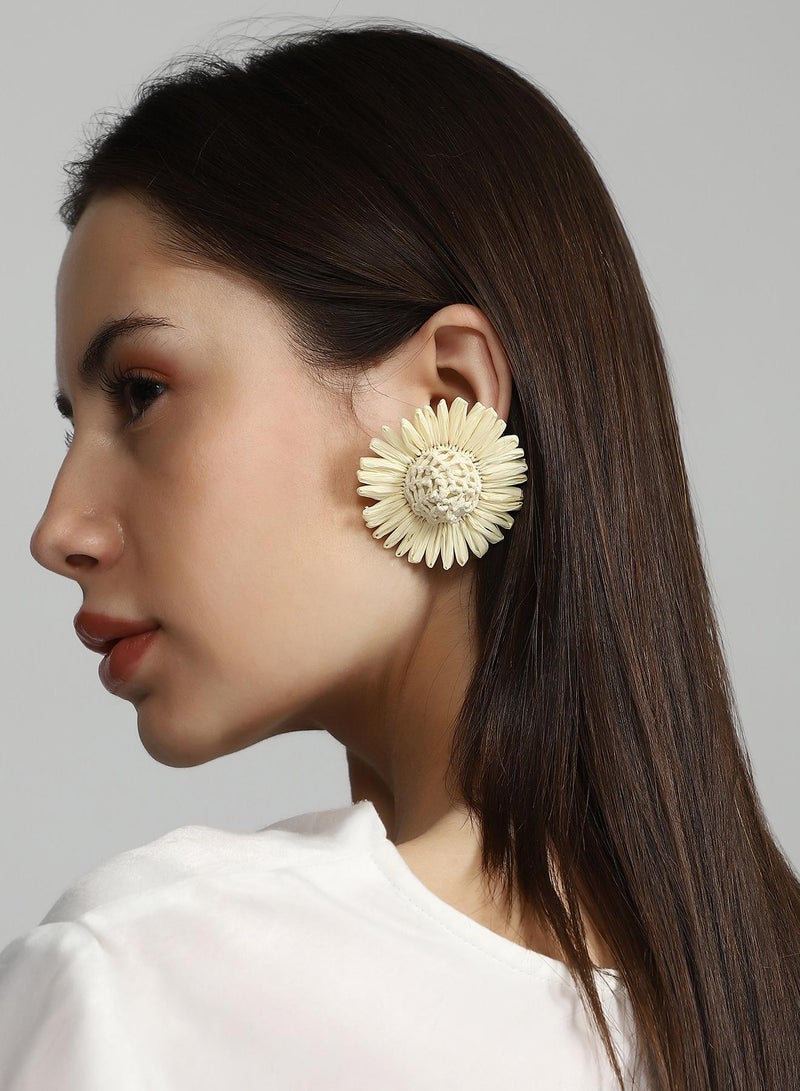 SOHI SOHI Women's The Boho-Sunflower Stud Earrings For Casual Wear | Off-White Colour | Jute Material | Push Back Closure | Metallic Earrings | Stud Earrings For Women & Girls  - Image 3