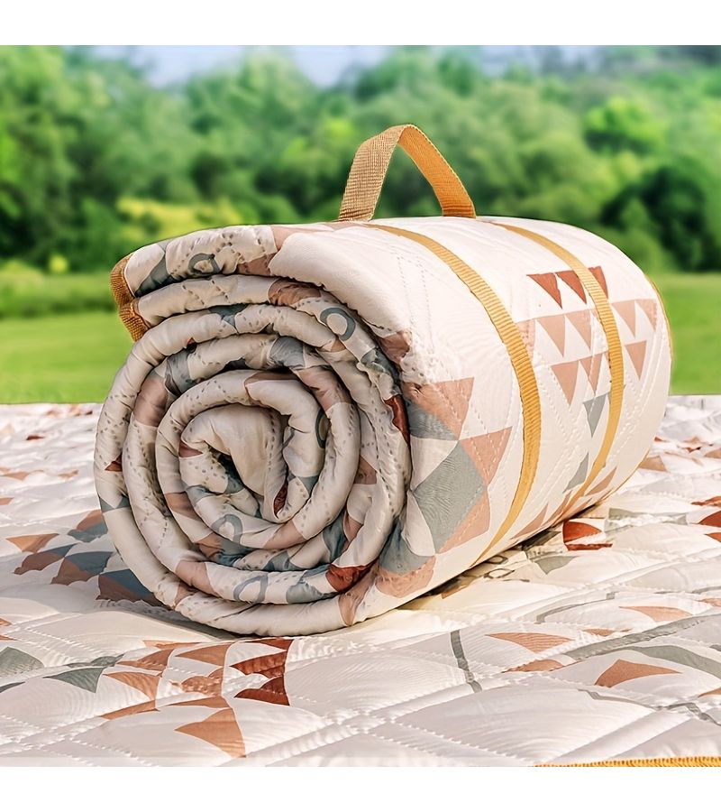 Picnic Outdoor Blanket Warm Sand Color 78 74 By 118 11 Inch Folding Gingham Mat For Beach Camping Lawn Park - Image 1