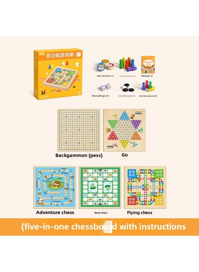 إسكدنيا Gobang Flying Chess Checkers Chess Children's Multifunctional Chessboard All-in-One Chess Educational Toys Board Game Intelligence-Color:30*30cm 【five-in-one】 Backgammon + Flying Chess + Checkers + - Image 1