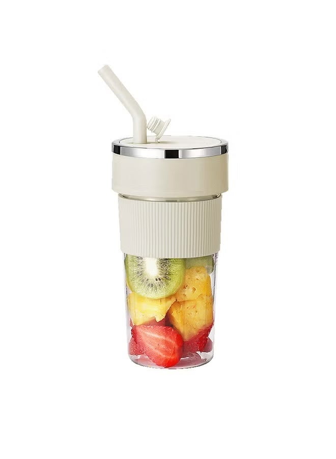 350ML Portable Wireless Juicer Cup, Intelligent Electric Fruit Juicer, 6 Stainless Steel Blades And Straw Hole, C-Shaped Charging Port, Cup-Shaped Juicers And Multi-Functional Blenders (White)