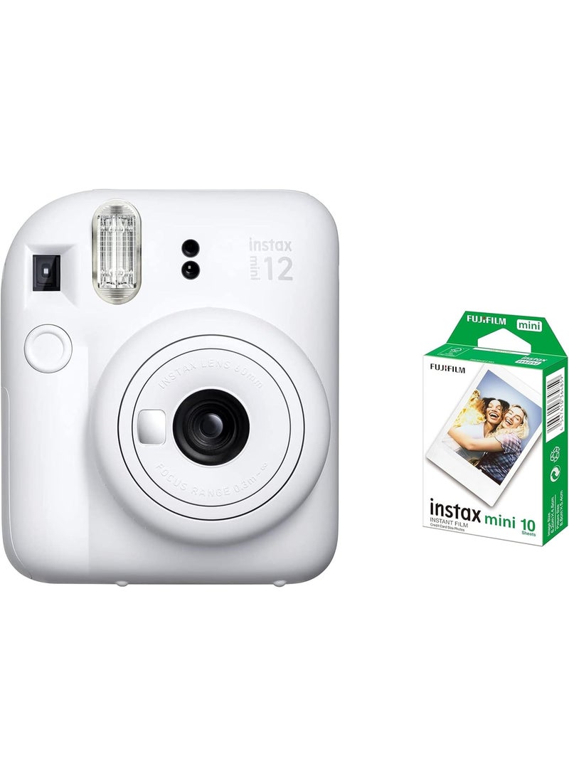 إنستاكس كاميرا فوجي فيلم إنستاكس ميني 12 الفورية - لون أبيض طيني | تتضمن عبوة واحدة من فيلم فوري | صغيرة الحجم وسهلة الاستخدام - Image 1