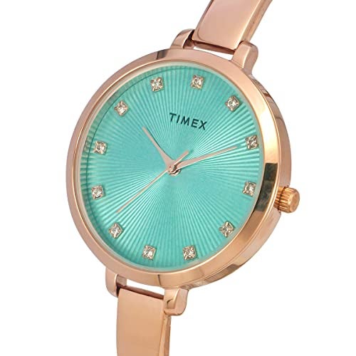 TIMEX Analog Watch for Women with Blue Round Dial & Rose Gold Brass Bracelet Band Water Resistant Women's Wrist Watches - TWEL12822 - Image 2