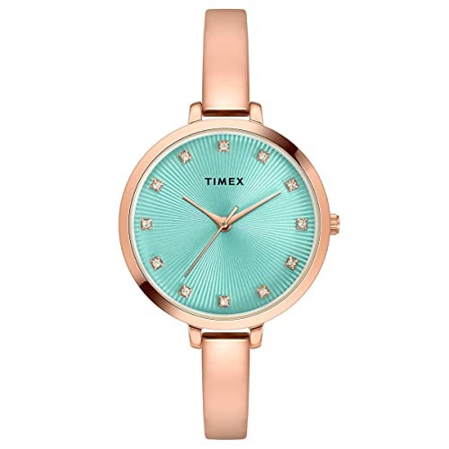 TIMEX Analog Watch for Women with Blue Round Dial & Rose Gold Brass Bracelet Band Water Resistant Women's Wrist Watches - TWEL12822 - Image 1