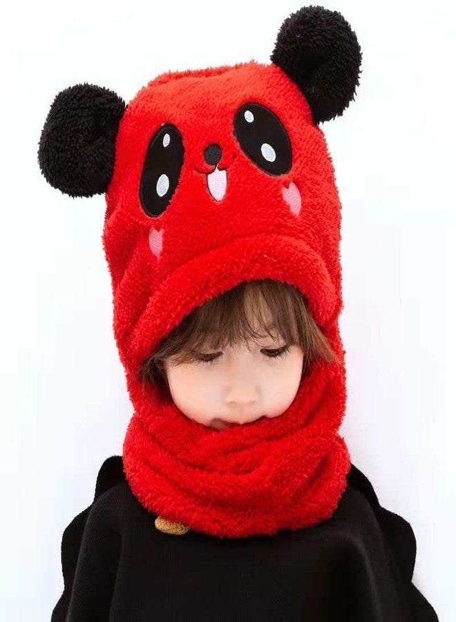 VINSON Kid's Winter Warm Faux Fur Animal Panda Cap Full Cover Earflap Hood Cap Neck Warmer Scarf (Red Color) - Image 5