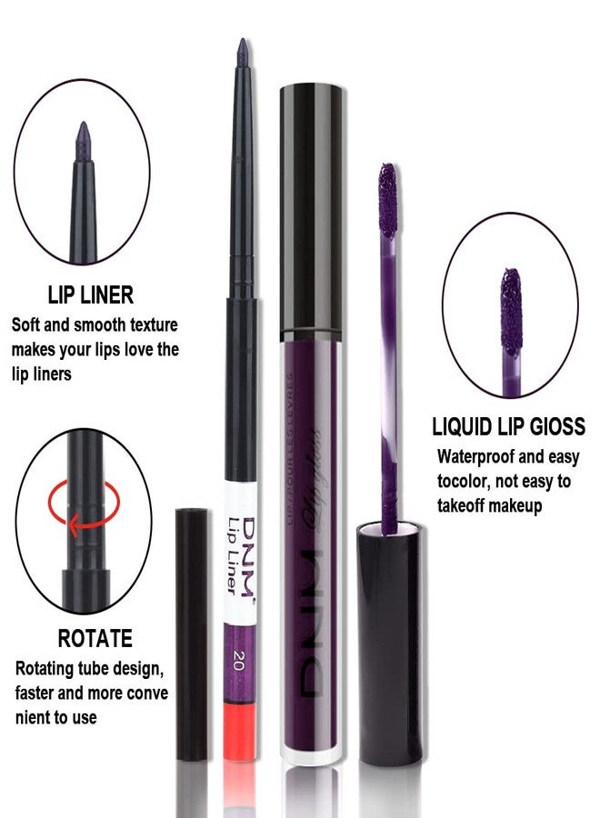 Amy's Diary 2Pcs Dark Purple Lip Liner and Lipstick Matte Makeup Set, Darkest Eggplant Plum 24H With Liner Set, Matt Liquid Long Lasting Mate Dark Berry (#20) - Image 3