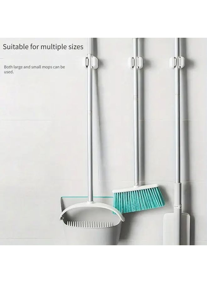 White 6pcs Wall Mounted Mop Broom Holder Self Adhesive No Drill Hanger - Image 4