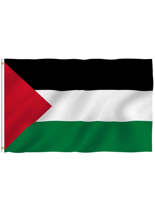Fly Breeze مقاس 3 × 5 أقدام علم فلسطين بألوان زاهية ورأس قماش مقاوم للبهتان وأعلام فلسطينية مزدوجة الخياطة من البوليستر مع حلقات نحاسية مقاس 3 × 5 أقدام  - Image 1