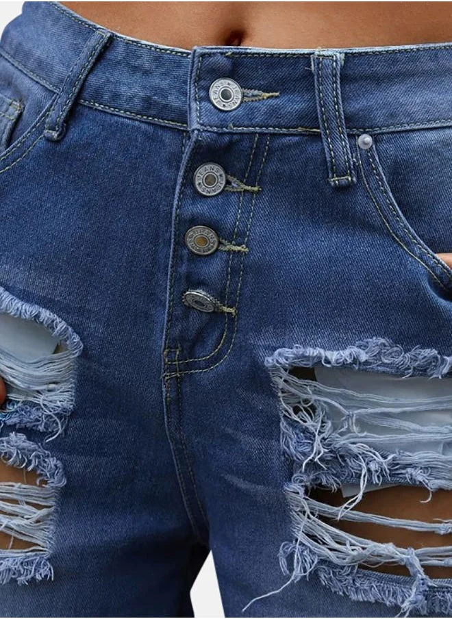 يونيكي Blue Solid Denim Shorts