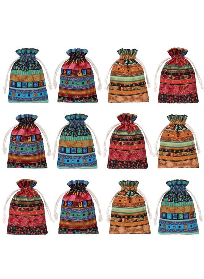 kilofly 12pc Egyptian Style Jewelry Coin Pouches Aztec Print Drawstring Gift Bag - Image 1