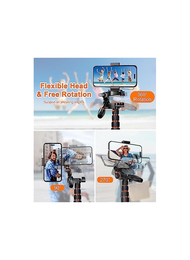 erorex 63.5", Ufanore Extendable Tripod For Mobile With 360° Rotatable Pan Head, Aluminum Alloy & Flexible Selfie Stick Tripod With Remote, Travel Tripod Stand For Iphone/Gopro, Detachable&Portable  - Image 4