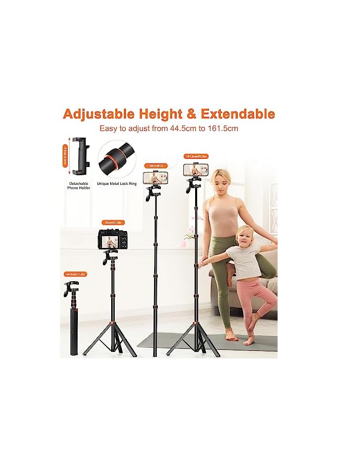 erorex 63.5", Ufanore Extendable Tripod For Mobile With 360° Rotatable Pan Head, Aluminum Alloy & Flexible Selfie Stick Tripod With Remote, Travel Tripod Stand For Iphone/Gopro, Detachable&Portable  - Image 3