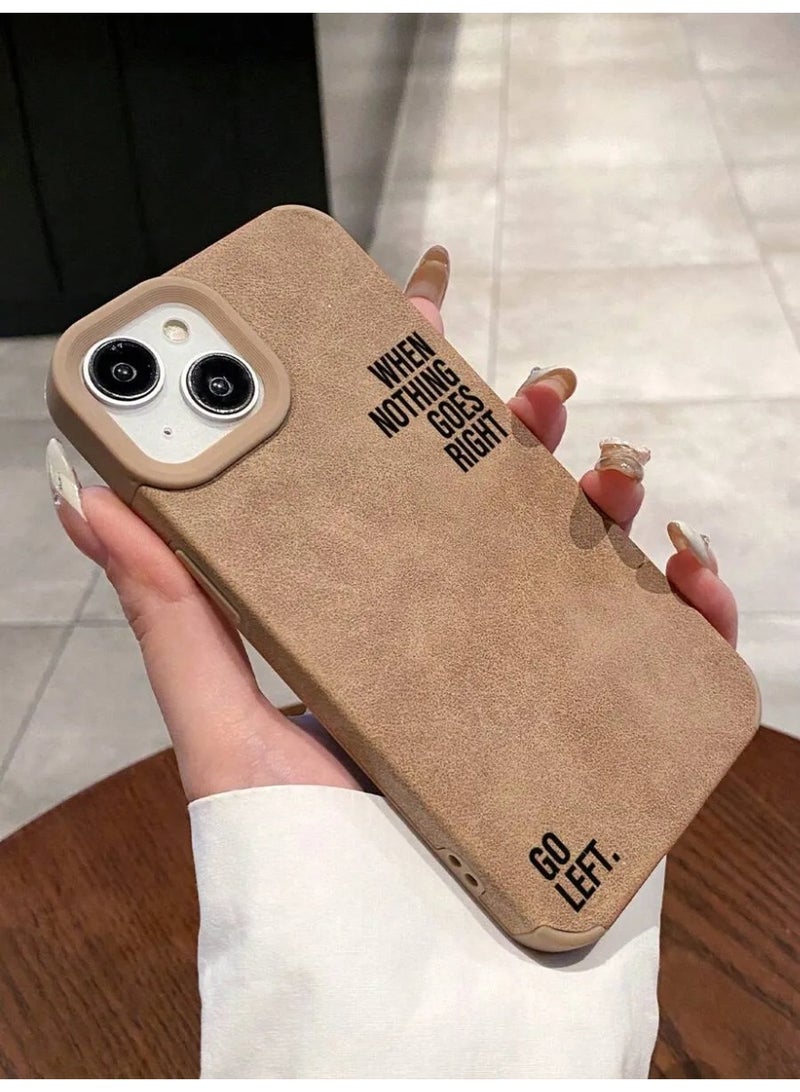 شي إن حافظة هاتف جلدية بنقشة جلدية شتوية بجملة "عندما لا يسير شيء على ما يرام. اذهب إلى اليسار" مقاومة للماء والصدمات والخدش متوافقة مع ايفون 13 - Image 2