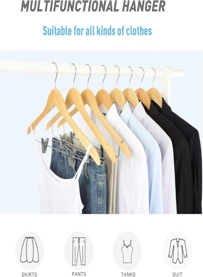 Wooden Suit Hangers with Adjustable Metal Clips (10 Pack), Solid Wood Clothes Hangers, 360° Swivel Hook, Premium Retro Finish Pants Hangers for Clothes Coat, Jeans, Blouse  - Image 3