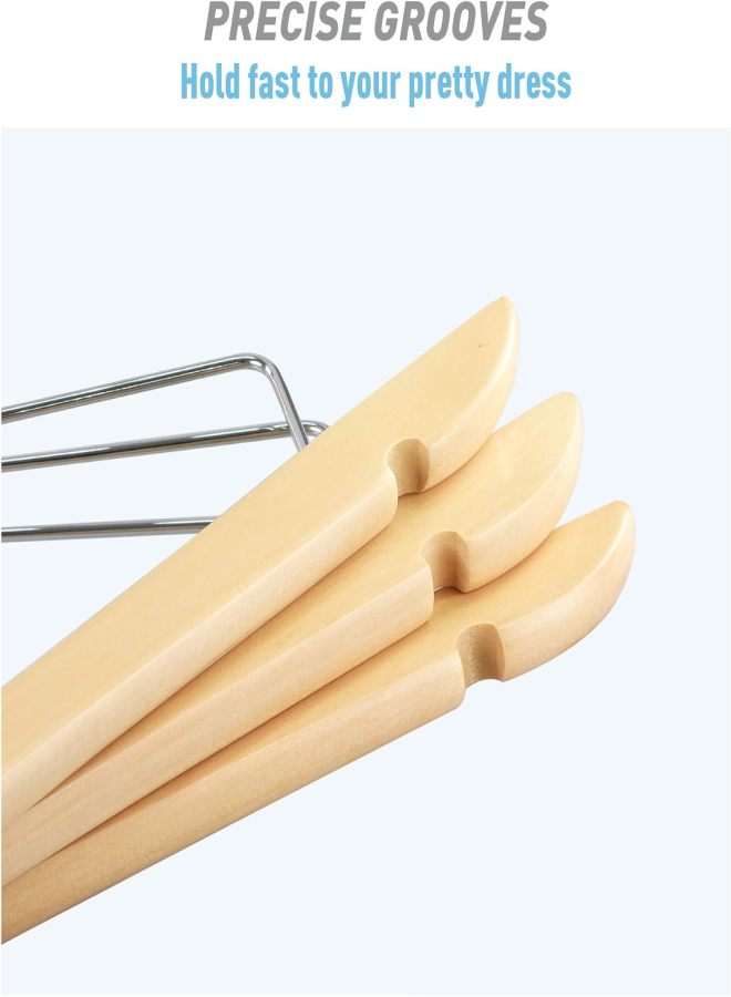 Wooden Suit Hangers with Adjustable Metal Clips (10 Pack), Solid Wood Clothes Hangers, 360° Swivel Hook, Premium Retro Finish Pants Hangers for Clothes Coat, Jeans, Blouse  - Image 2