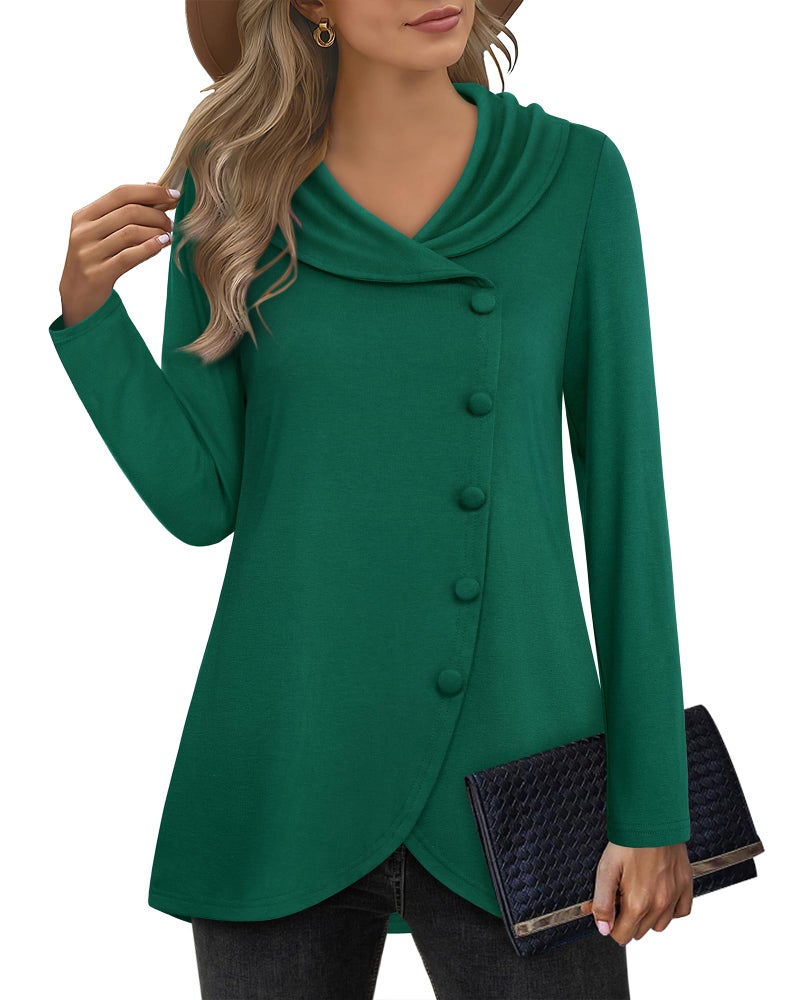 Womens Sweaters Pullover VALOLIA Plus Size Tunic Tops for Women Ladies Maternity Sweatshirts Dressy Tops Comfy Lapel Pullover Sweater Shirts Casual Blouses Dressy Top for Evening Forest Green XLarge
