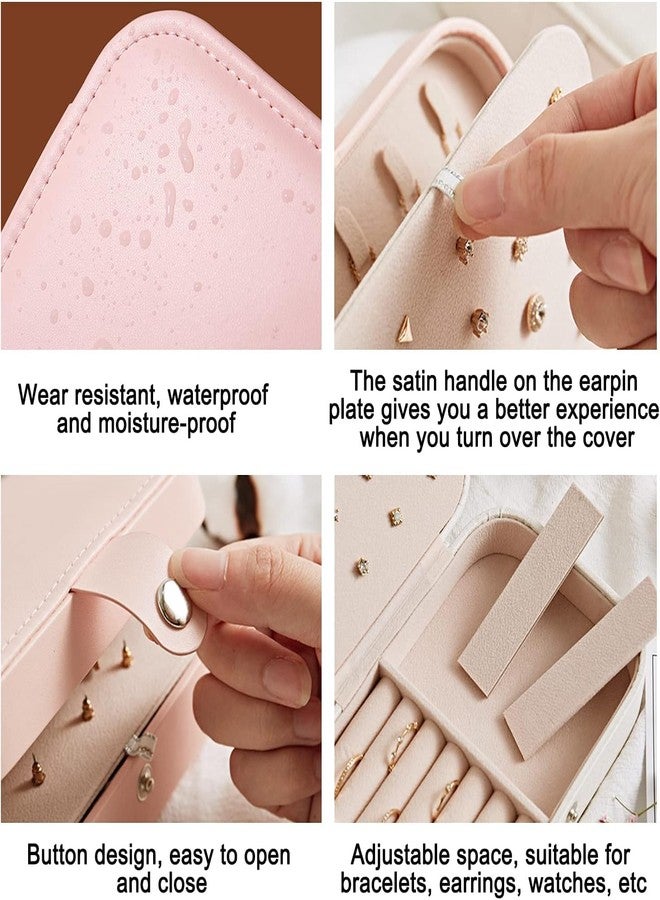 DOZERA Travel Jewelry Box for Women Girls, Small Jewelry Organizer Storage for Earrings Rings Necklaces Bracelets, Double Layer Jewelry Case Leather Mini Boxes Holder Display (Pink) - Image 5