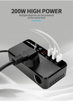 GROIC 200W Car Power Inverter,DC 12V to 110V AC Converter,DC 24V to 220V AC Converter with 1 Socket Cigarette Lighter Adapter and 3 USB Ports Charger Adapter,Car Accessories  - Image 3