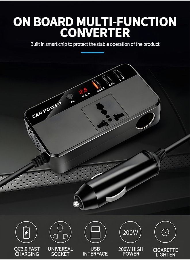 GROIC 200W Car Power Inverter,DC 12V to 110V AC Converter,DC 24V to 220V AC Converter with 1 Socket Cigarette Lighter Adapter and 3 USB Ports Charger Adapter,Car Accessories  - Image 2