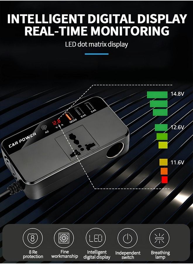 GROIC 200W Car Power Inverter,DC 12V to 110V AC Converter,DC 24V to 220V AC Converter with 1 Socket Cigarette Lighter Adapter and 3 USB Ports Charger Adapter,Car Accessories  - Image 4