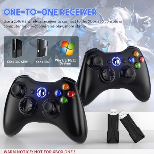 Gamrombo 2 Pack Replacement for Xbox 360 Controller, Wireless Controllers Gamepad Upgraded Joystick Compatible with 360 & Slim, Windows 11/10/8/7 PC Controller - Image 2