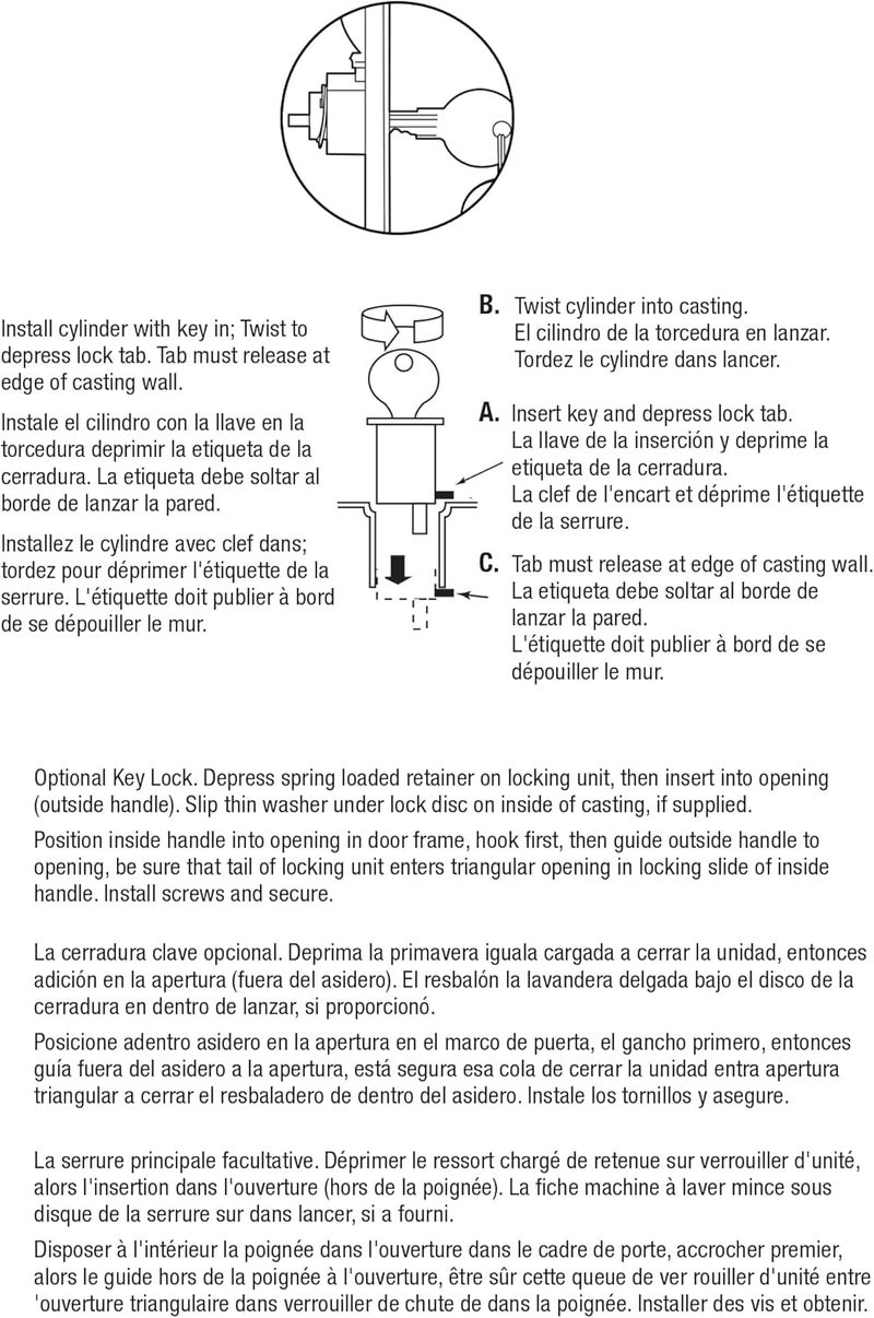 PRIMELINE C 1032 Keyed Sliding Glass Door Handle Set – Replace Old or Damaged Door Handles Quickly –Wood and Black Painted Diecast, Hook Style, Flush Mount, Fits 6-5/8 in. Hole Spacing (1 Set) - Image 3