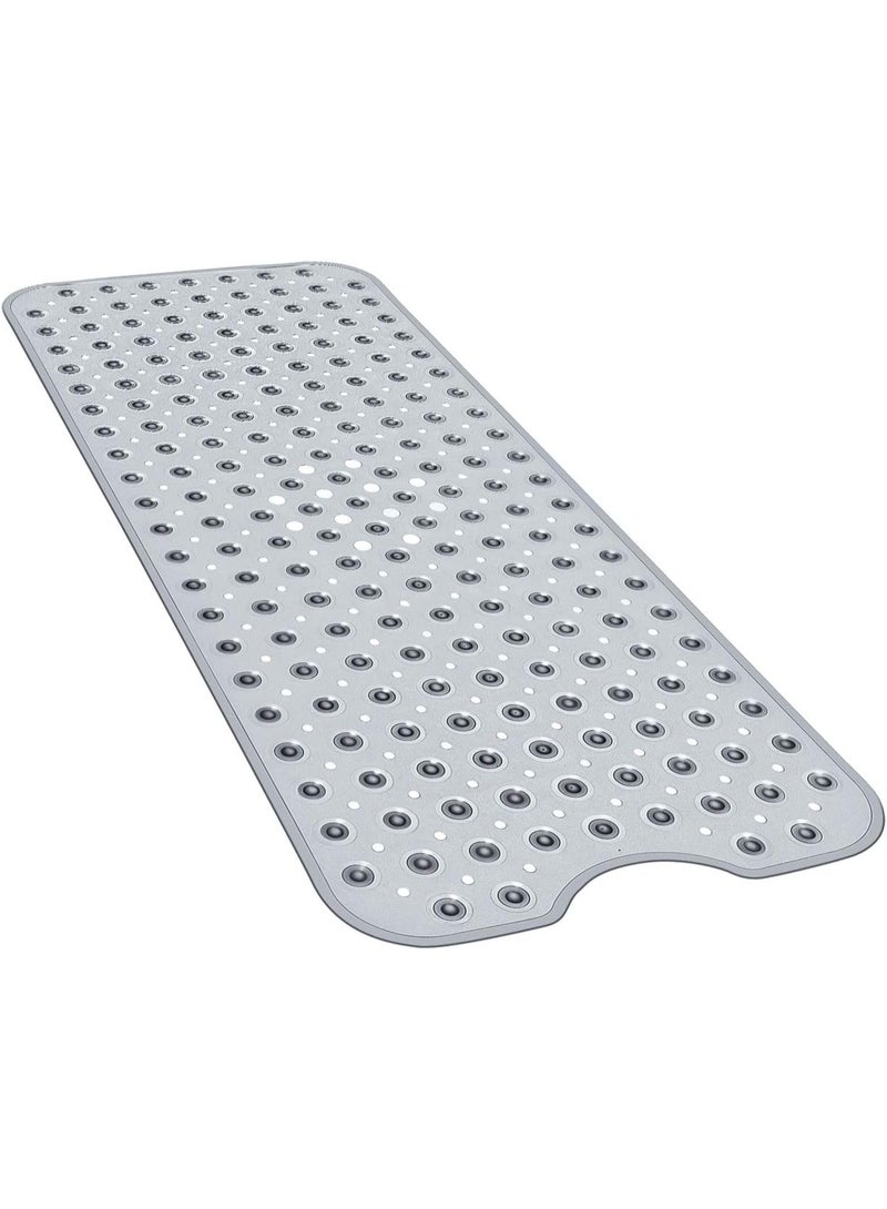 Beauenty Bath Tub Shower Mat 40 x 16 Inch Non-Slip and Extra Large, Bathtub Mat with Suction Cups, Machine Washable Bathroom Mats with Drain Holes, Clear Gray - Image 1