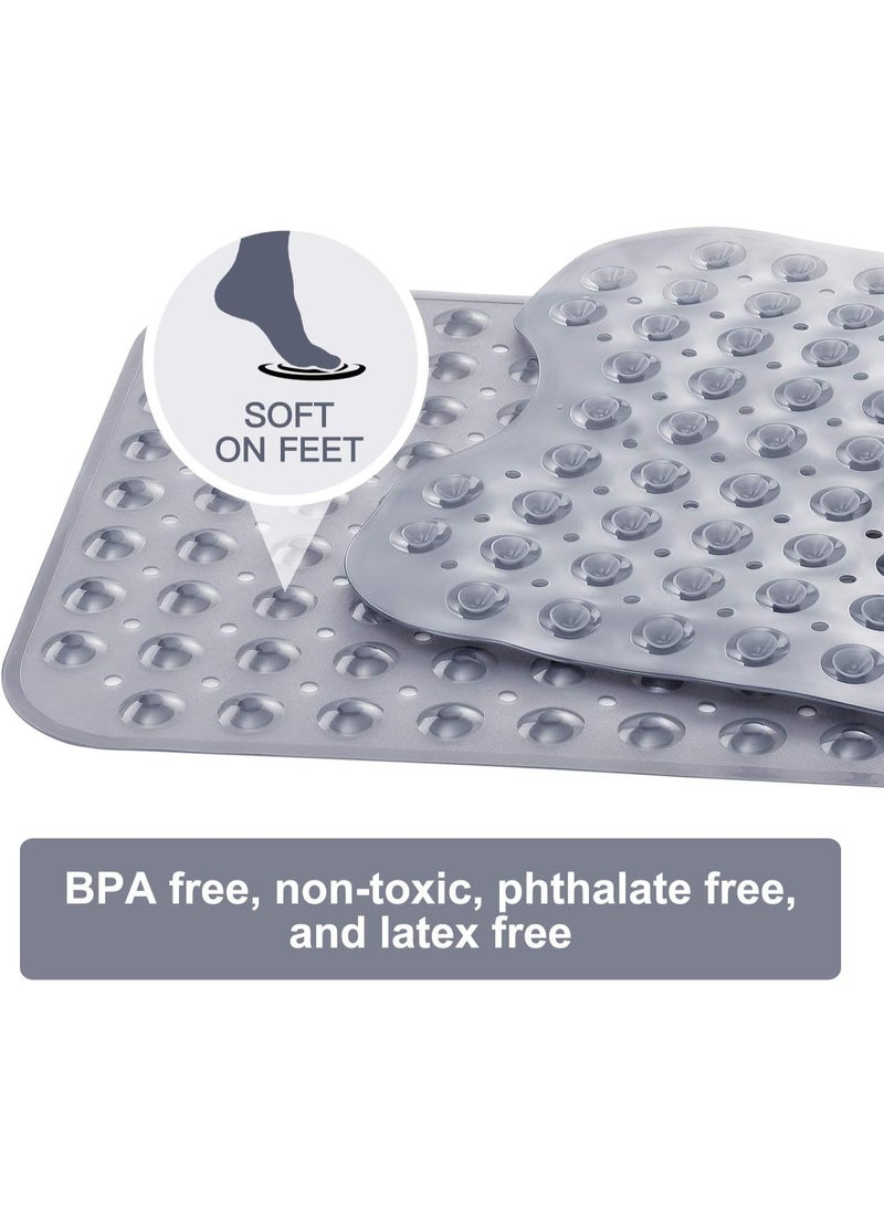 Beauenty Bath Tub Shower Mat 40 x 16 Inch Non-Slip and Extra Large, Bathtub Mat with Suction Cups, Machine Washable Bathroom Mats with Drain Holes, Clear Gray - Image 2