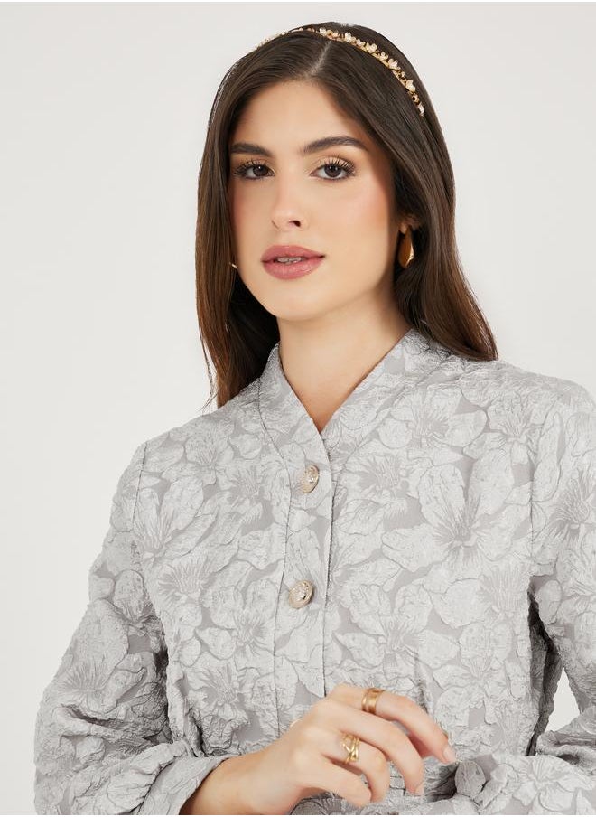 Styli Styli Jacquard Long Sleeves A-Line Midi Dress  - Image 4