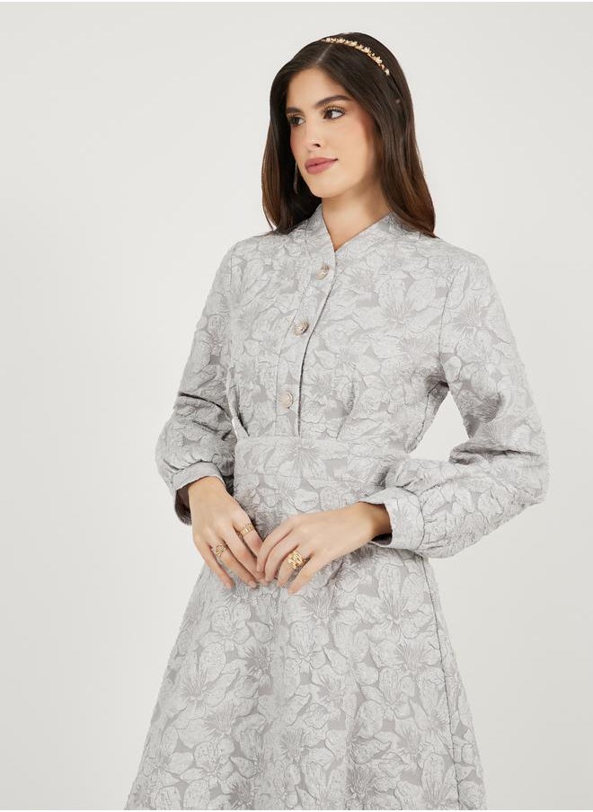 Styli Styli Jacquard Long Sleeves A-Line Midi Dress  - Image 3