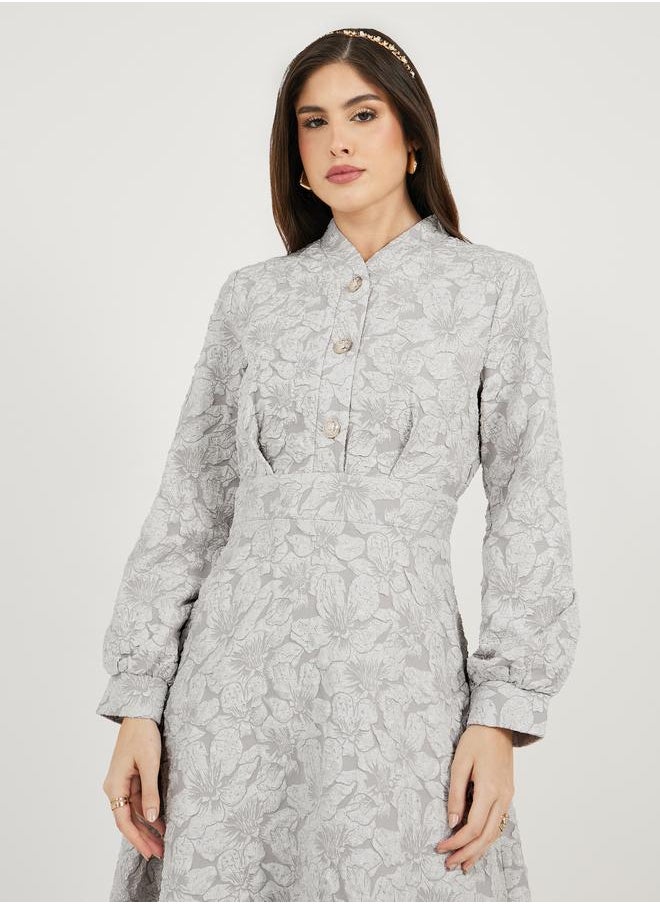 Styli Styli Jacquard Long Sleeves A-Line Midi Dress  - Image 2
