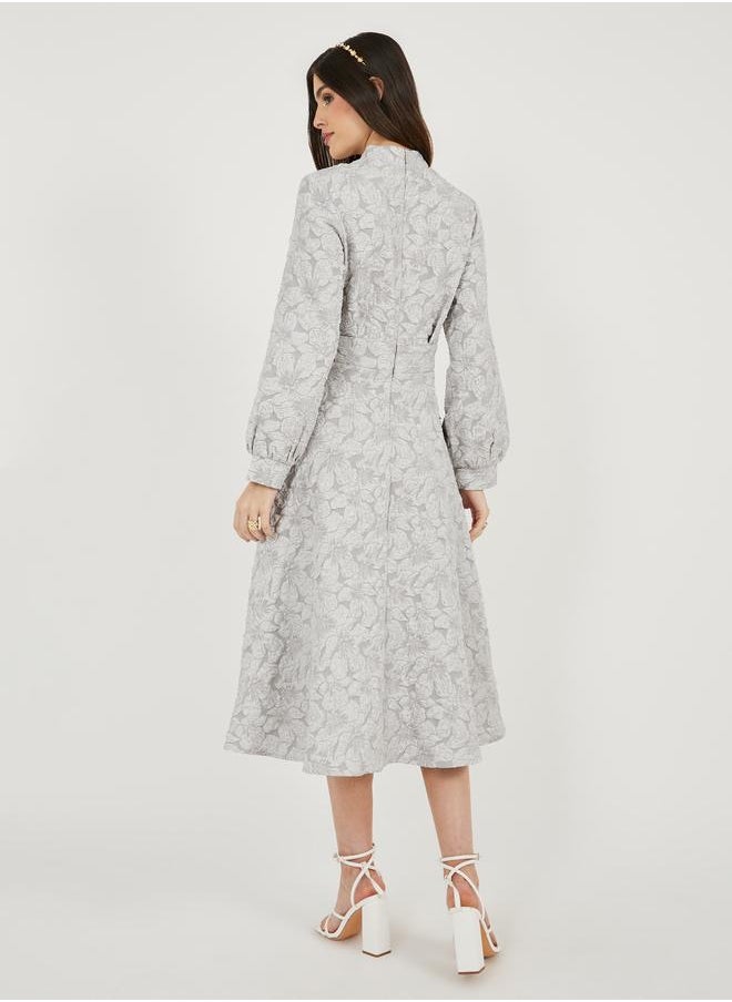 Styli Styli Jacquard Long Sleeves A-Line Midi Dress  - Image 5